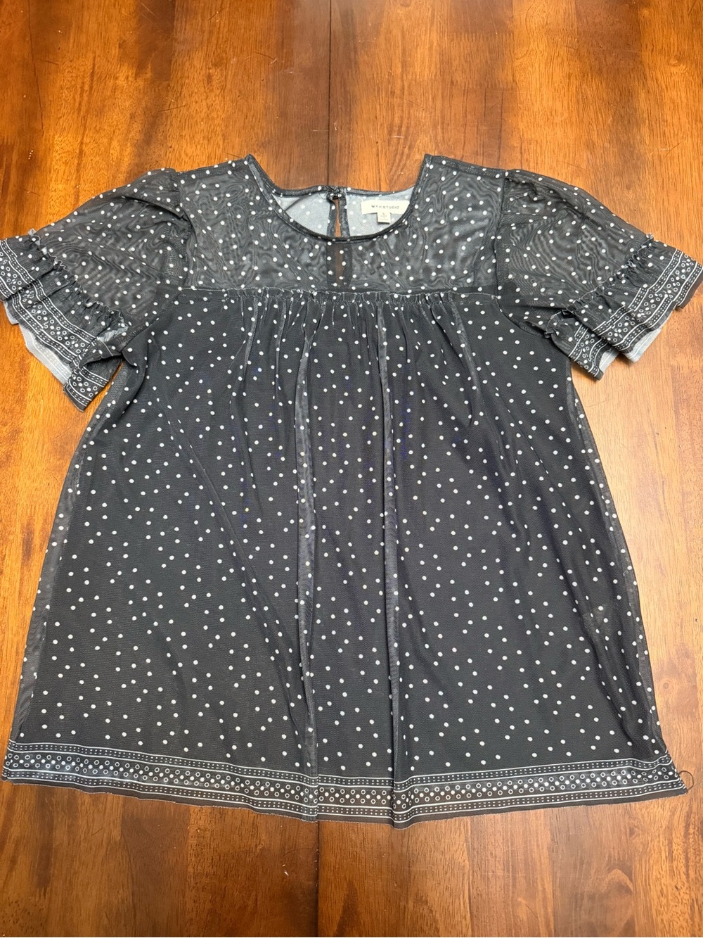 Max Studio Black Polka Dot Short Sleeve Tunic